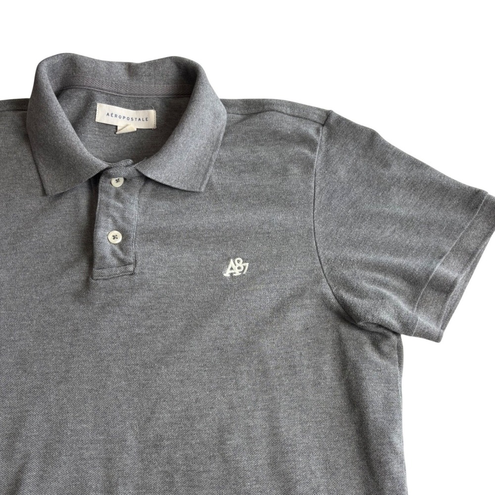 Aeropostale Mens Gray A87 Logo Pique Polo Shirt Short Sleeve Large‎